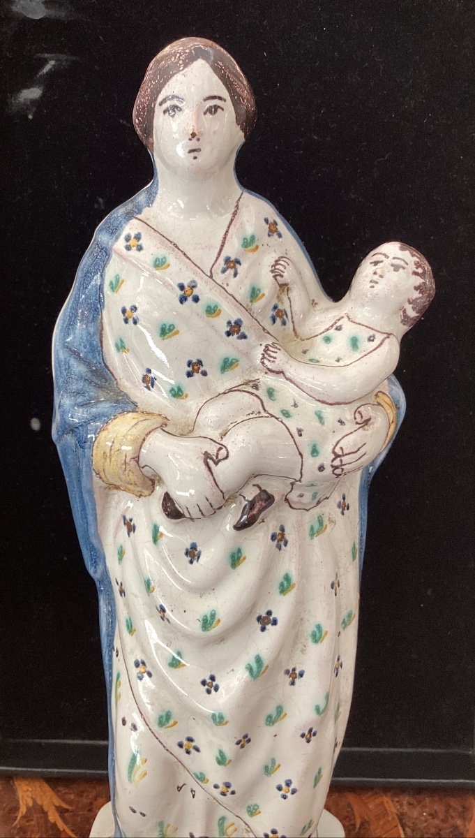 Vierge à l’enfant en faïence - Époque XIXe-photo-2