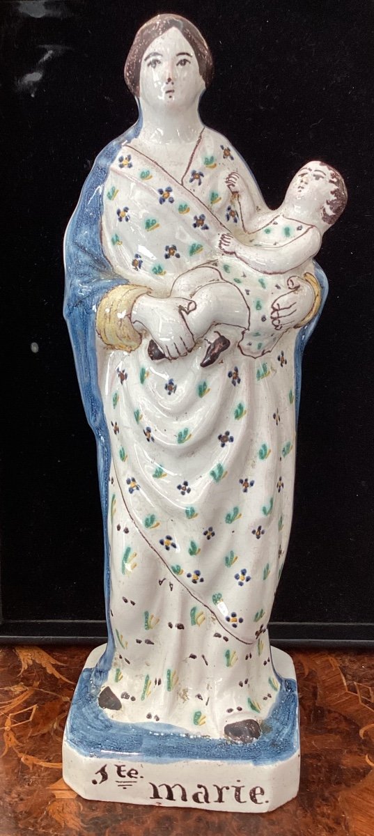 Vierge à l’enfant en faïence - Époque XIXe-photo-3