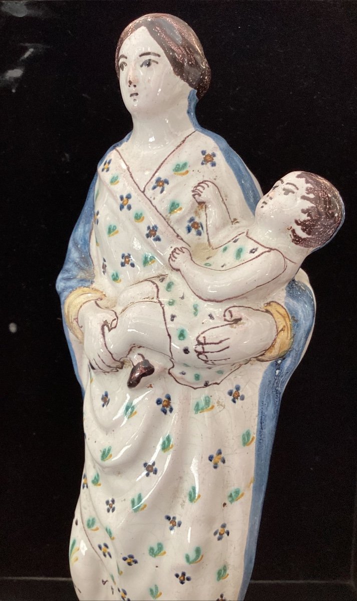 Vierge à l’enfant en faïence - Époque XIXe-photo-5