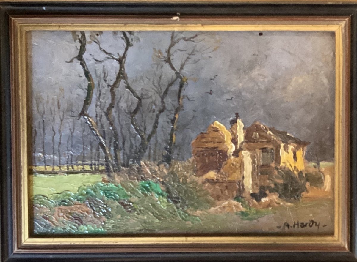 André Hardy “winter Landscape” - Normandy - Oil On Panel-photo-2
