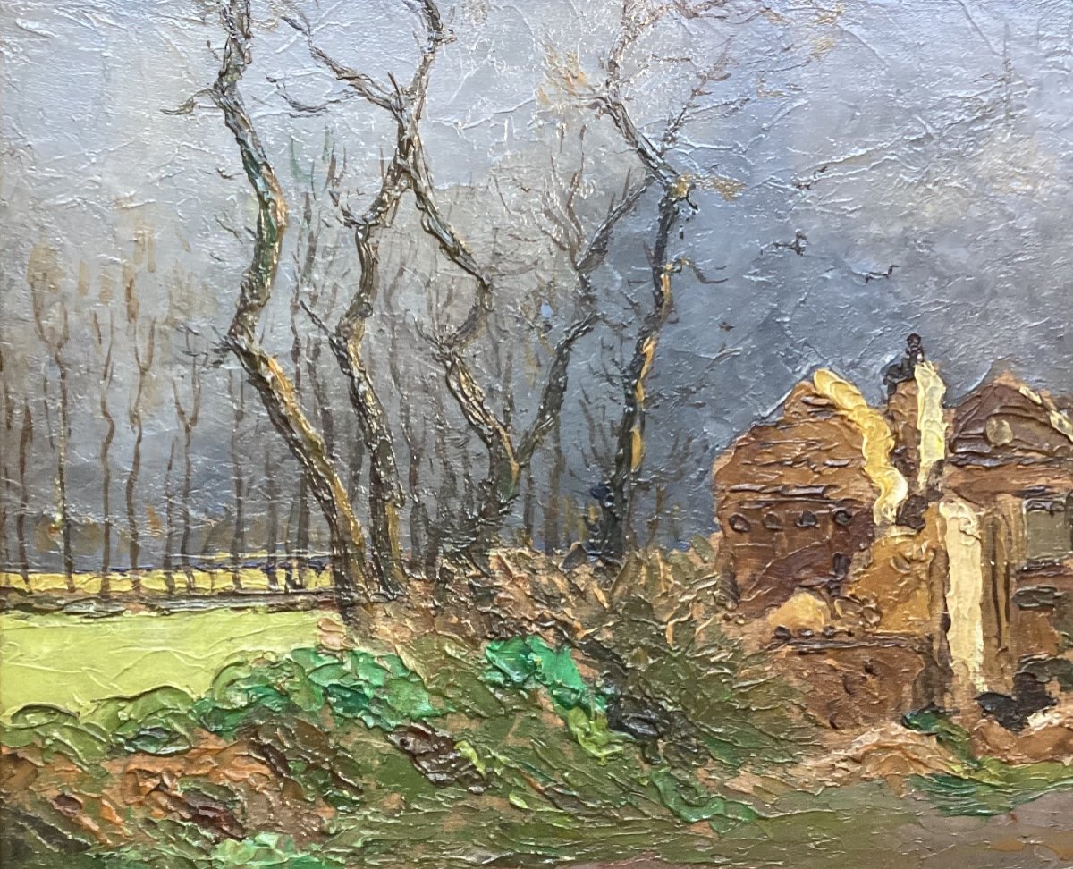 André Hardy “winter Landscape” - Normandy - Oil On Panel-photo-3