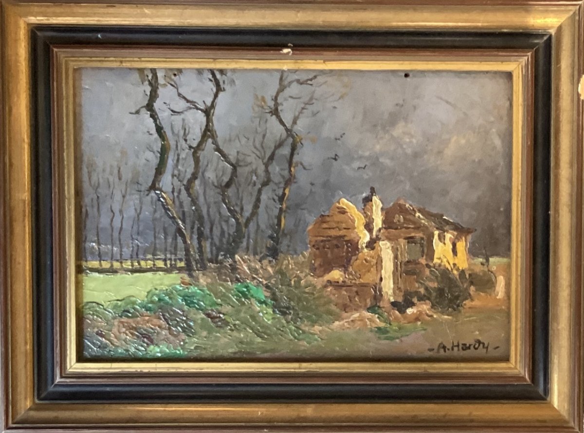 André Hardy “winter Landscape” - Normandy - Oil On Panel