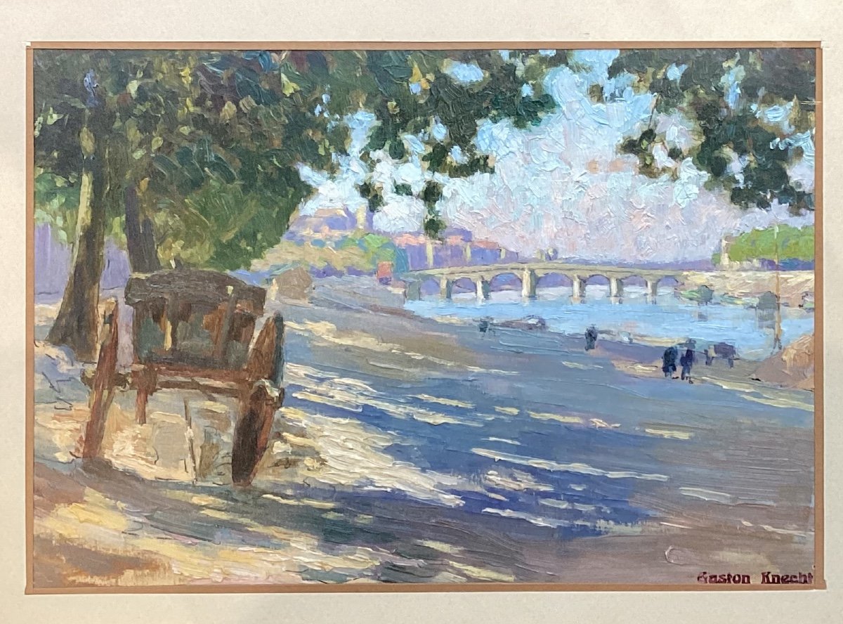 Gaston Knecht “the Quays Of The Seine In Paris” - Oil On Cardboard-photo-2