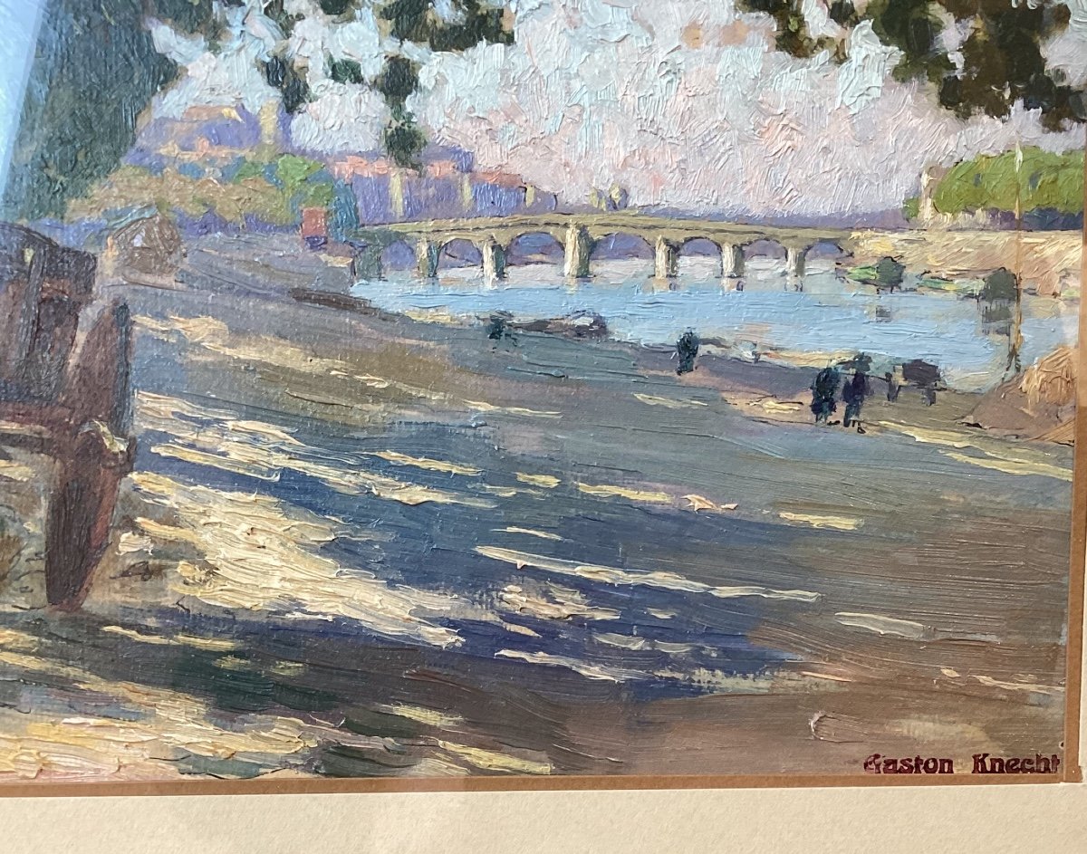 Gaston Knecht “the Quays Of The Seine In Paris” - Oil On Cardboard-photo-2