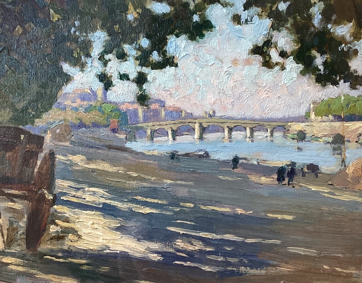 Gaston Knecht “the Quays Of The Seine In Paris” - Oil On Cardboard-photo-3