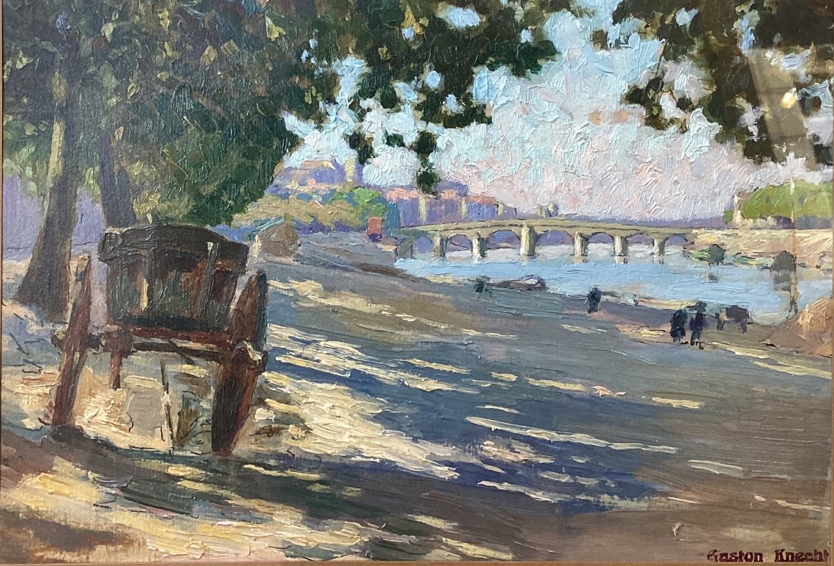 Gaston Knecht “the Quays Of The Seine In Paris” - Oil On Cardboard-photo-4