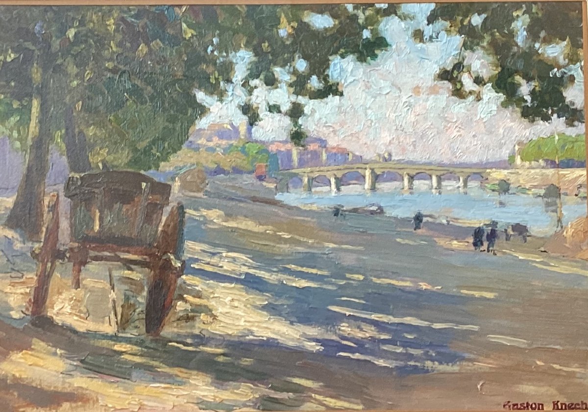Gaston Knecht “the Quays Of The Seine In Paris” - Oil On Cardboard-photo-5