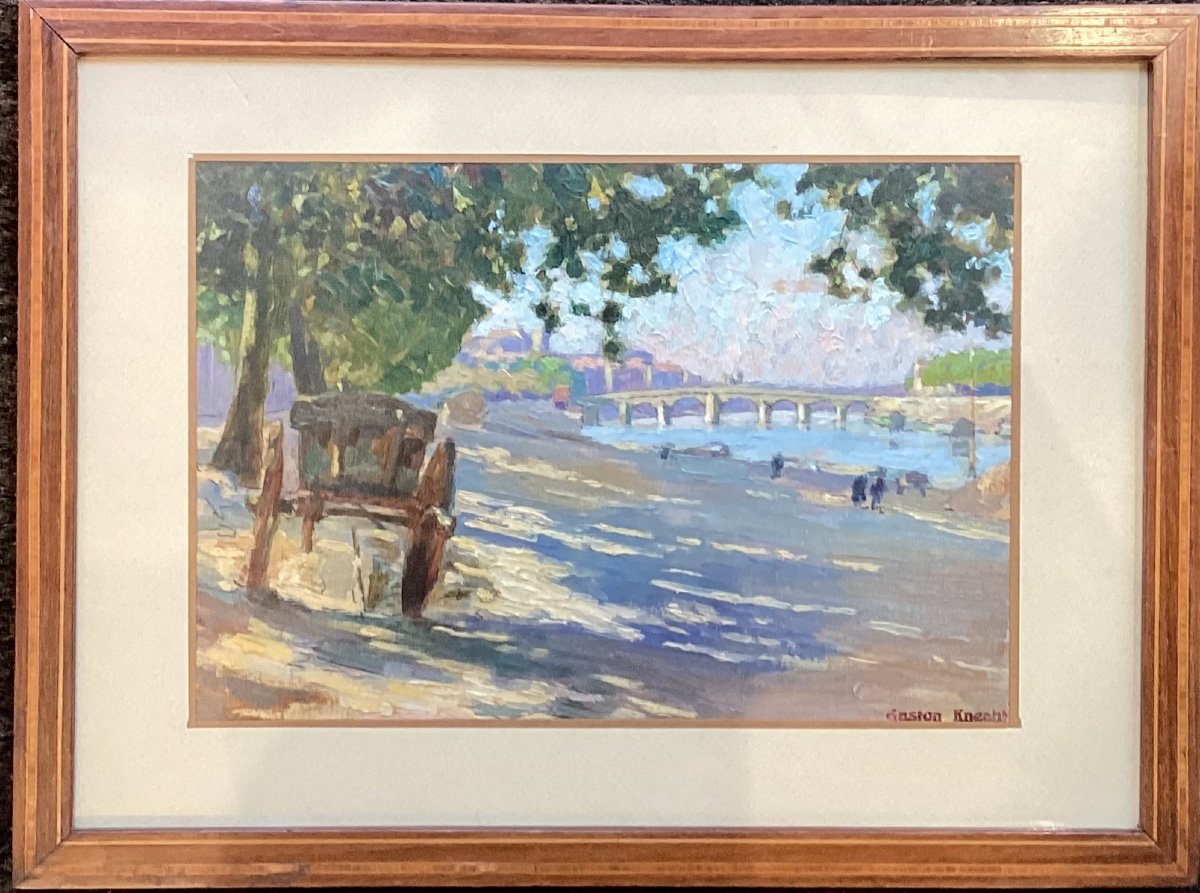 Gaston Knecht “the Quays Of The Seine In Paris” - Oil On Cardboard