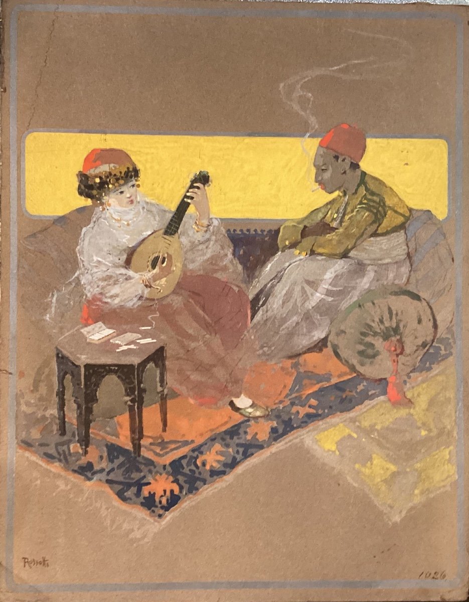 Matteoda Angelo ROSSOTTI “Musiciens orientaux” gouache orientaliste 