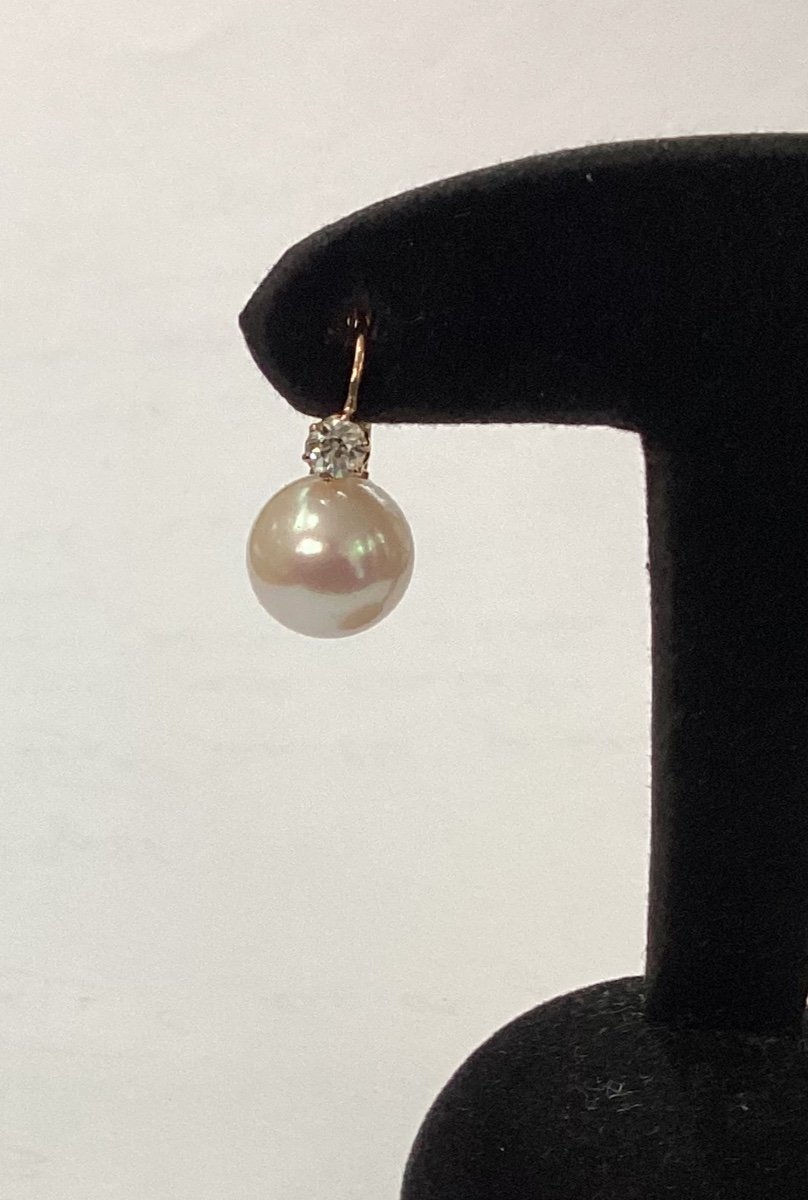 Yellow Gold, Pearl And Diamond Drop Earrings -photo-1