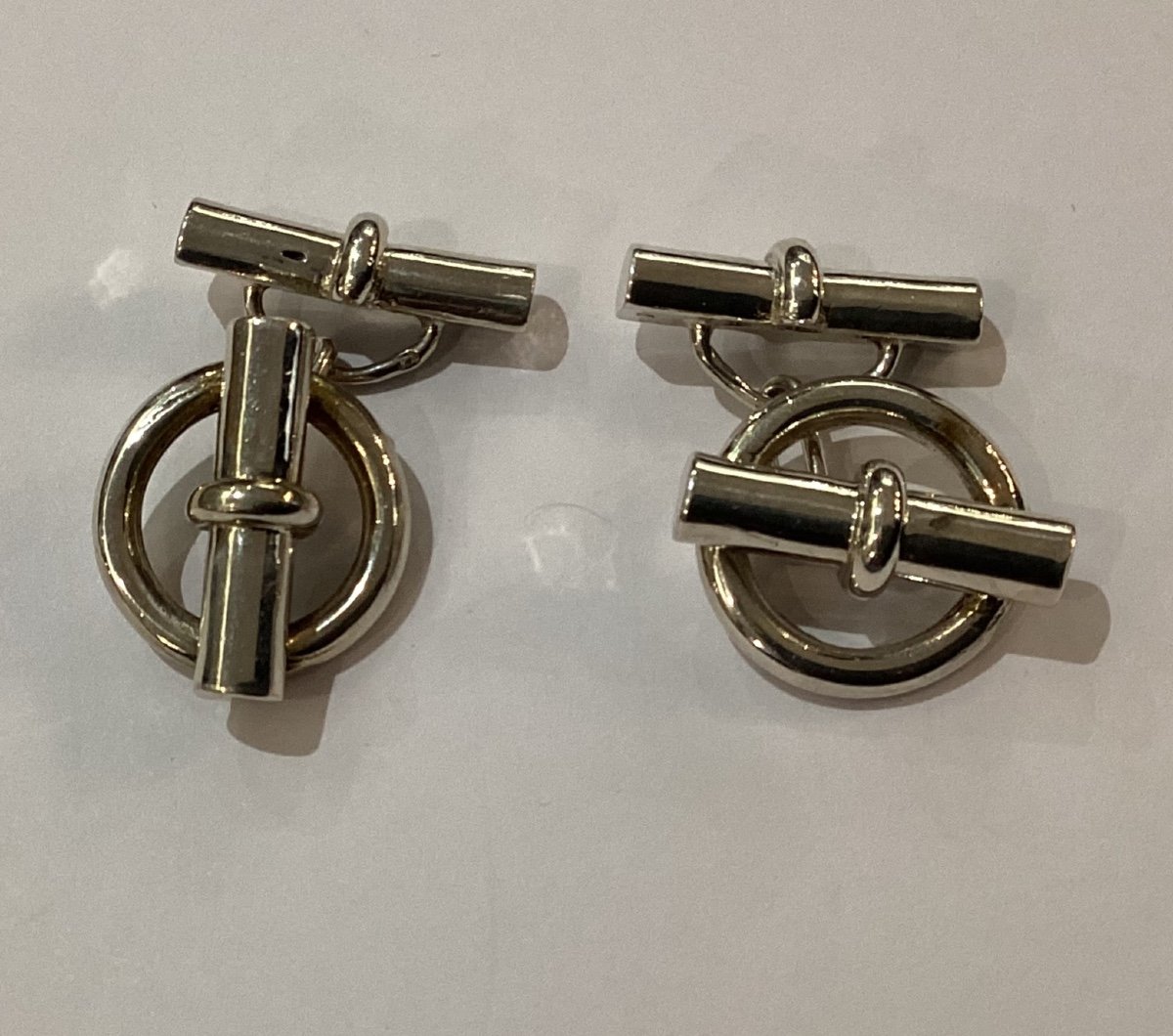 Hermès - Silver Ring Cufflinks, Signed  -photo-2