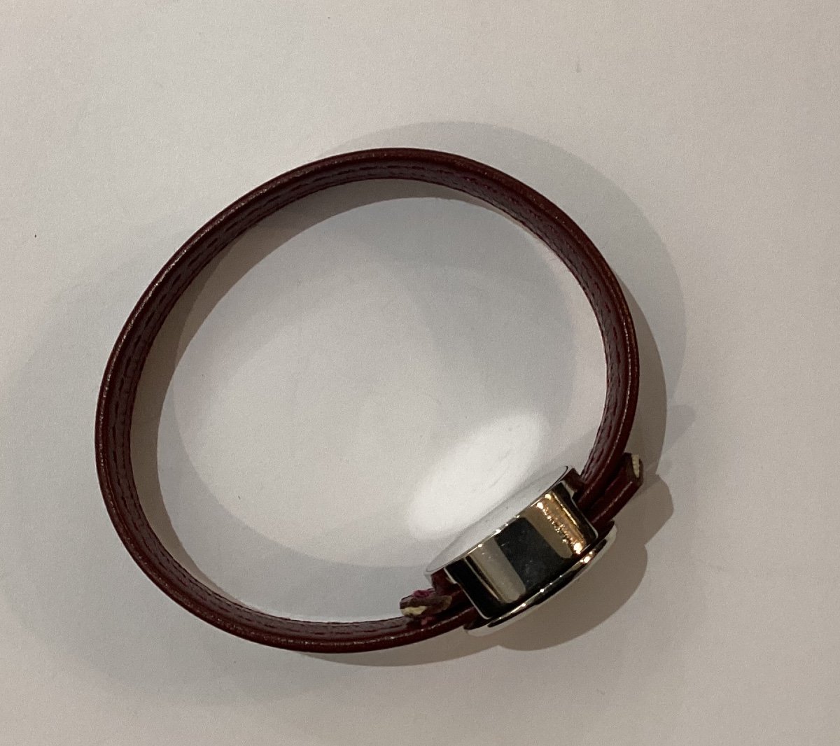 Hermès - Bracelet In Silver Metal And Burgundy Leather-photo-2