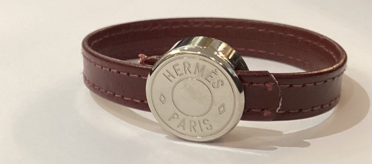 Hermès - Bracelet In Silver Metal And Burgundy Leather