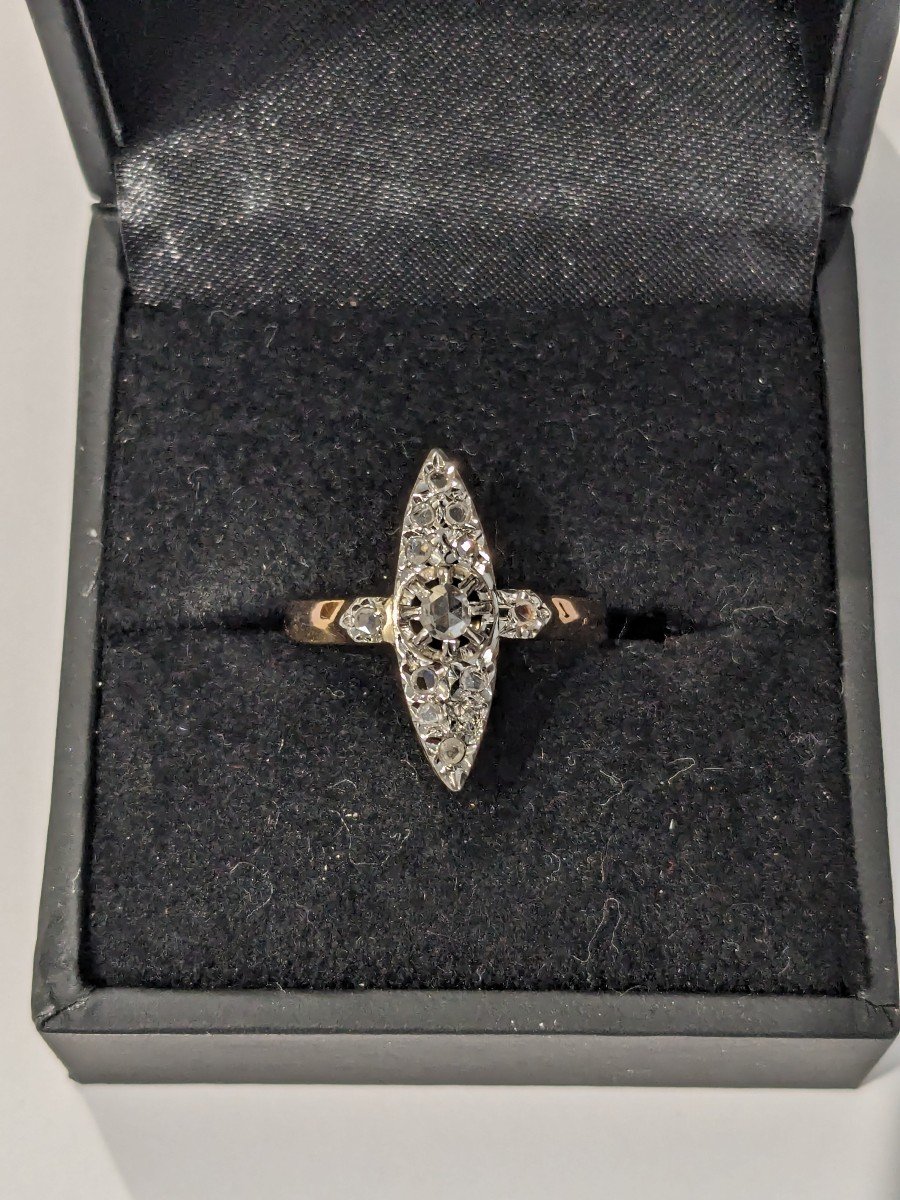 Petite bague marquise en or, platine et diamants, époque 1900-photo-2