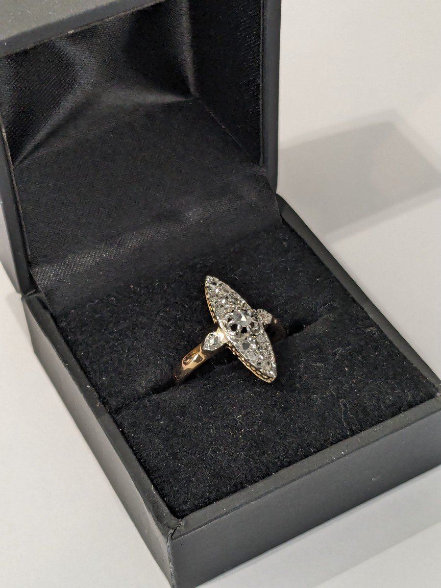 Petite bague marquise en or, platine et diamants, époque 1900-photo-3