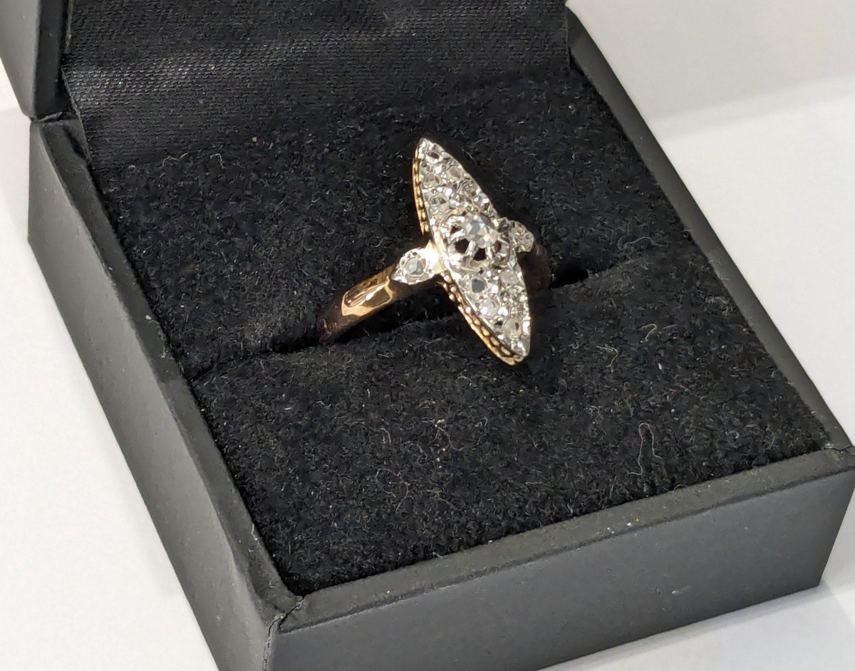 Petite bague marquise en or, platine et diamants, époque 1900-photo-4