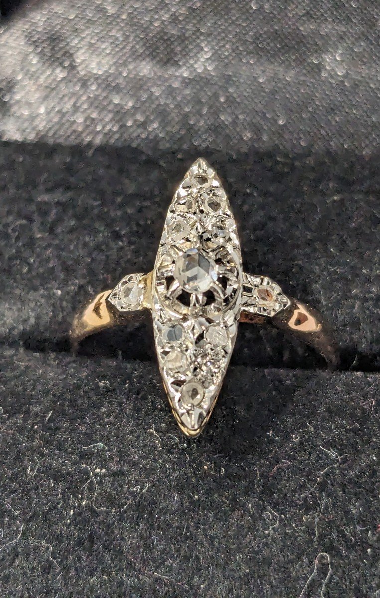 Petite bague marquise en or, platine et diamants, époque 1900-photo-1