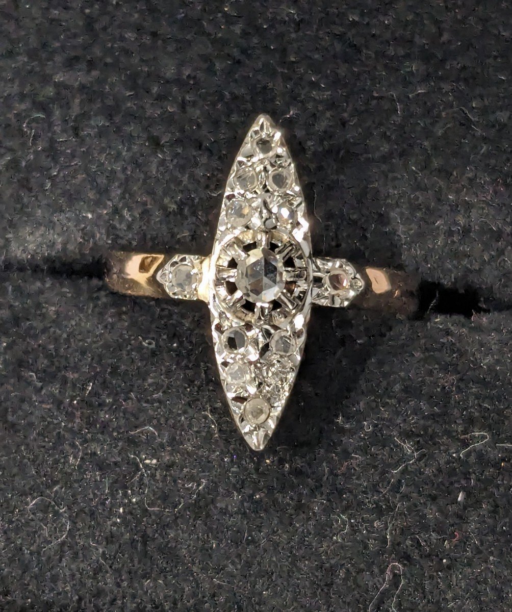 Petite bague marquise en or, platine et diamants, époque 1900-photo-2