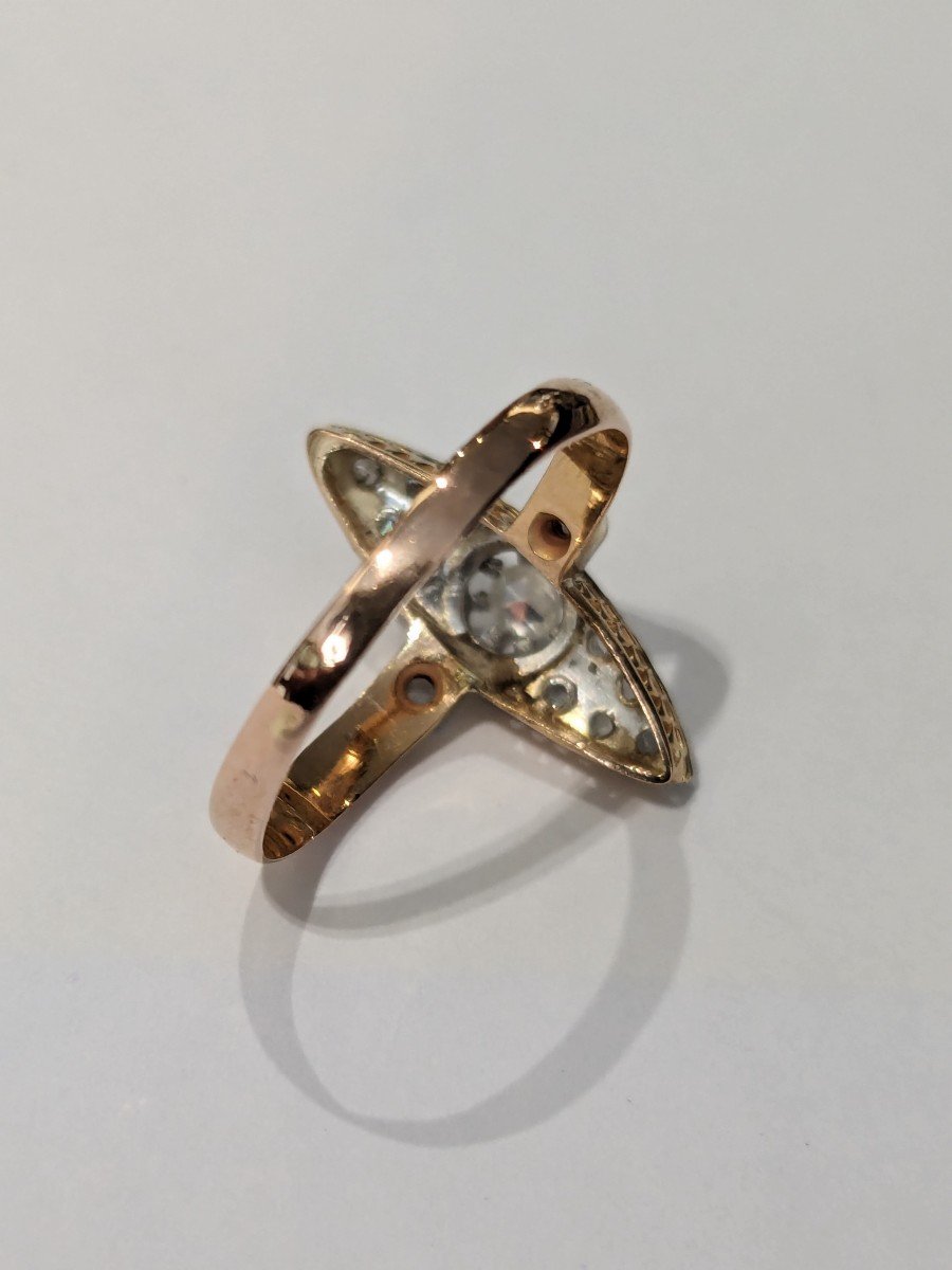 Petite bague marquise en or, platine et diamants, époque 1900-photo-4