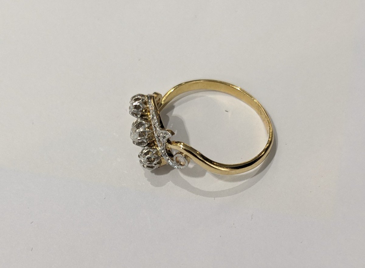 Petite bague en or jaune, platine, diamants, époque 1900-photo-5