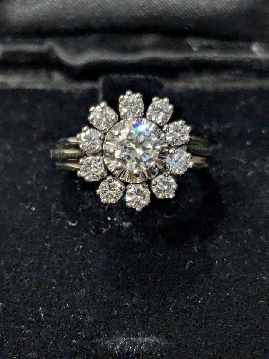 Bague marguerite en or gris et diamants - époque 1960-photo-1
