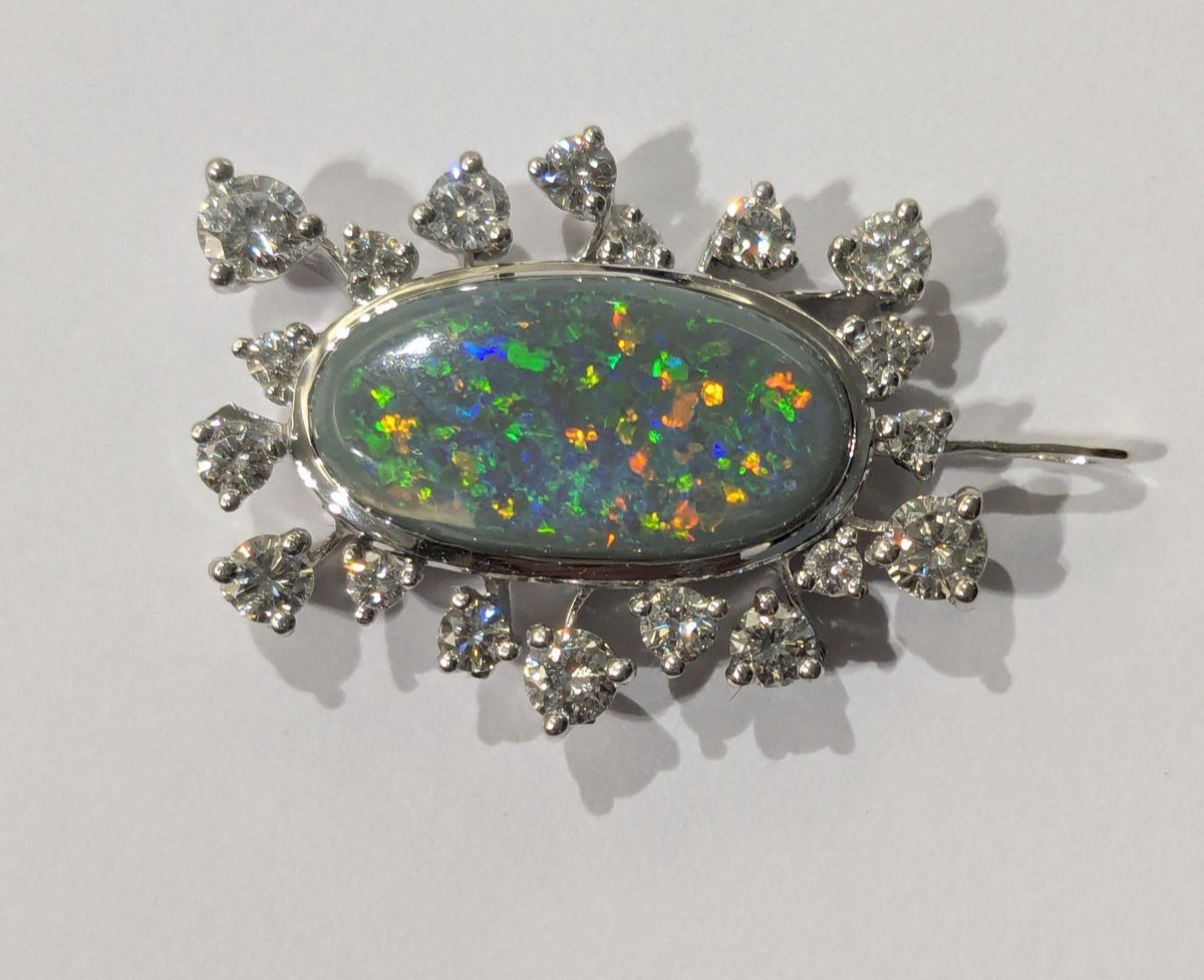 Pendentif en or gris, opale et diamants, époque 1960-photo-3