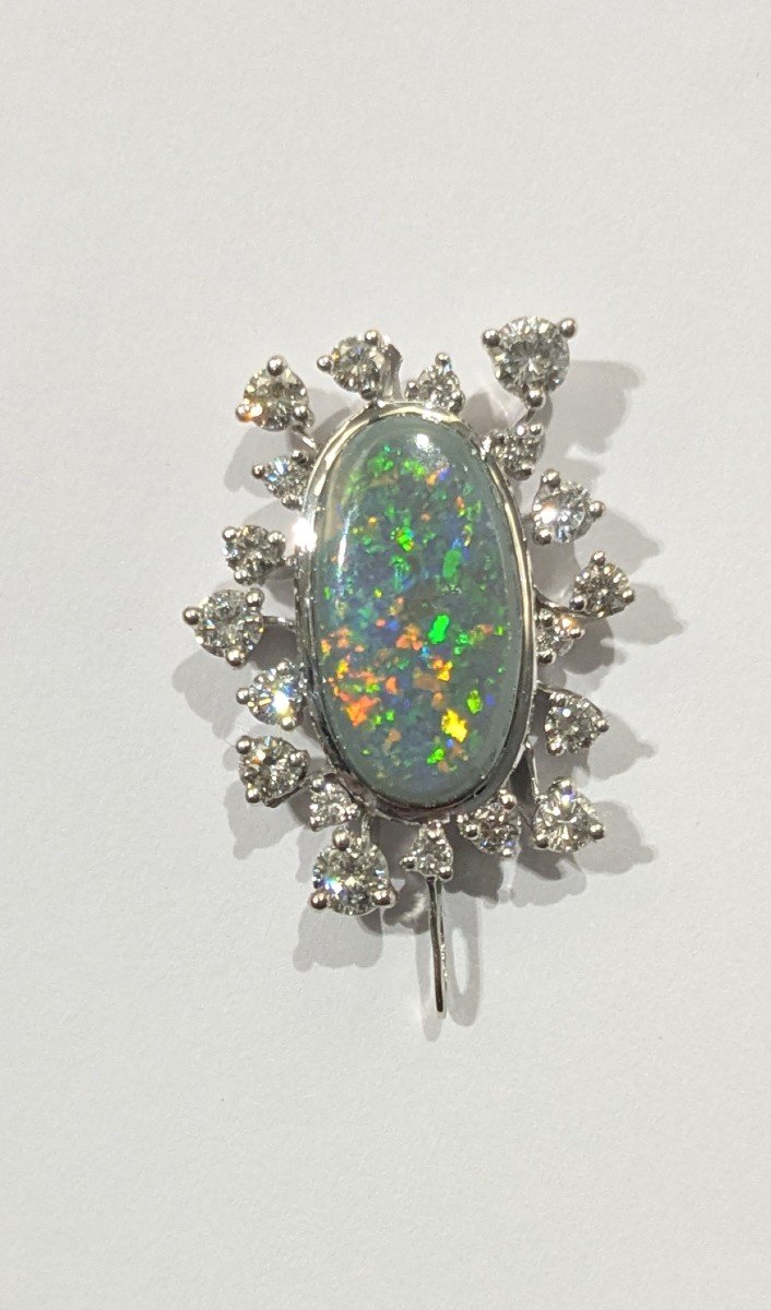 Pendentif en or gris, opale et diamants, époque 1960-photo-1