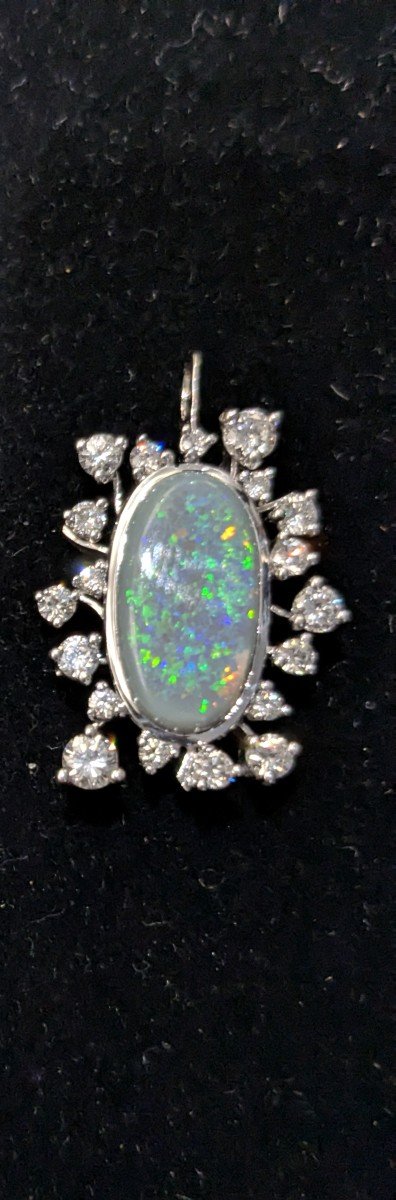 Pendentif en or gris, opale et diamants, époque 1960-photo-5