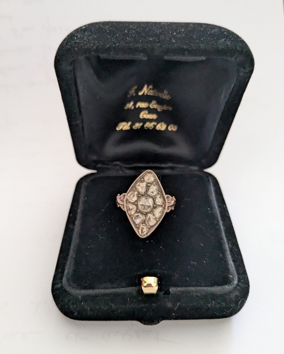Bague losangique en or, argent et diamants, époque XIXe