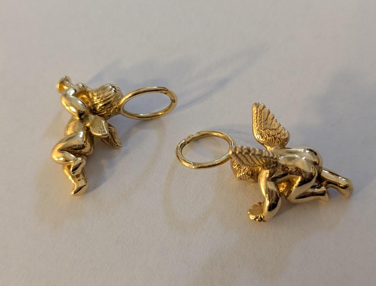 Pair Of Golden Musical Cherubs (lower Part Of Hoop Earrings)-photo-2