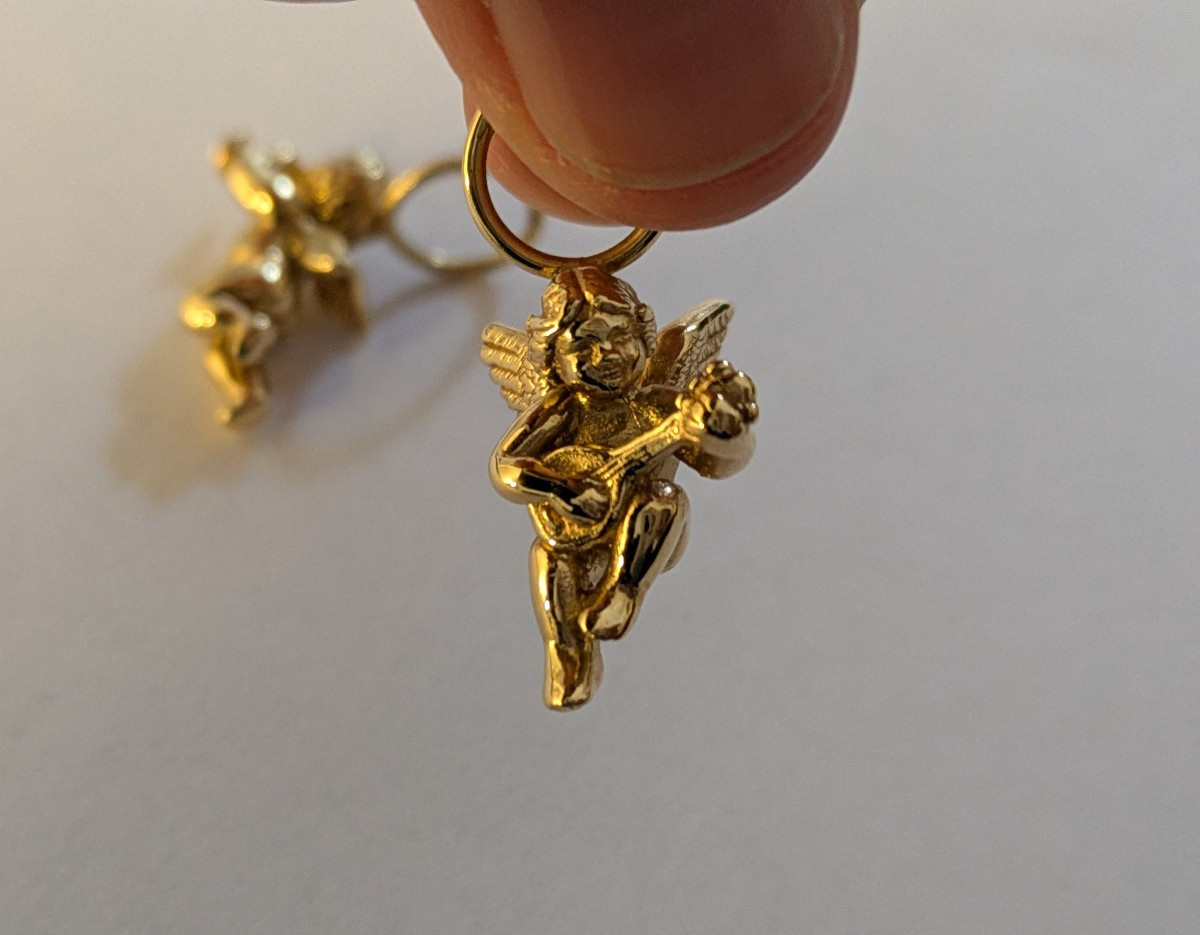 Pair Of Golden Musical Cherubs (lower Part Of Hoop Earrings)-photo-4