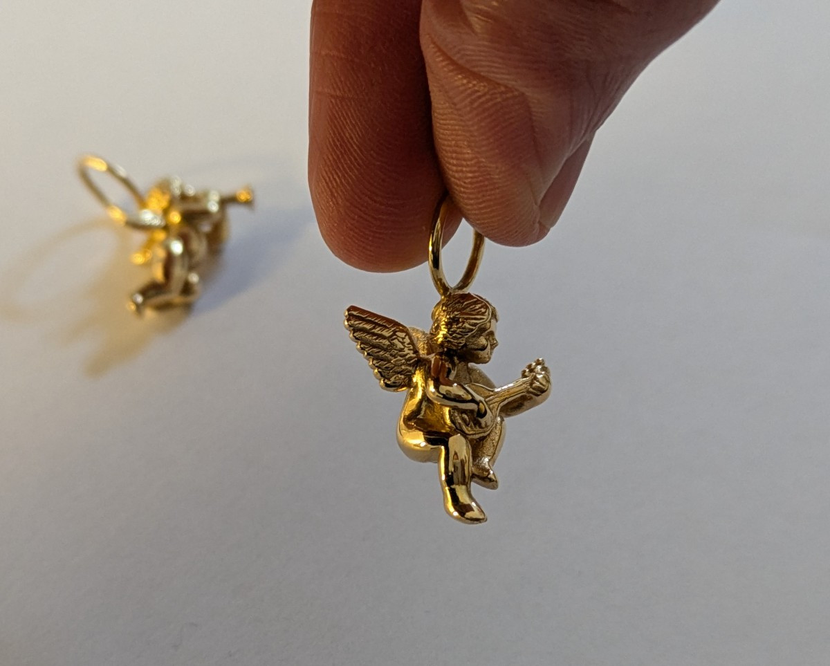 Pair Of Golden Musical Cherubs (lower Part Of Hoop Earrings)-photo-1