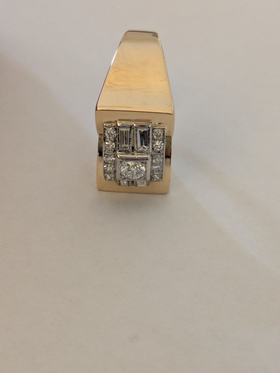 Bague tank or jaune, platine et diamants -photo-5