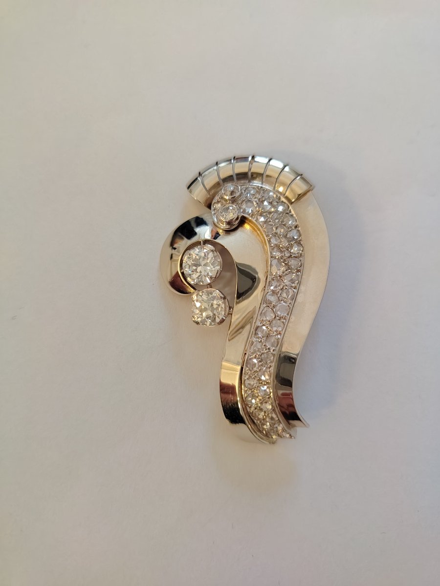 Grey Gold, Platinum And Diamond Clip Brooch, Circa 1925-photo-4