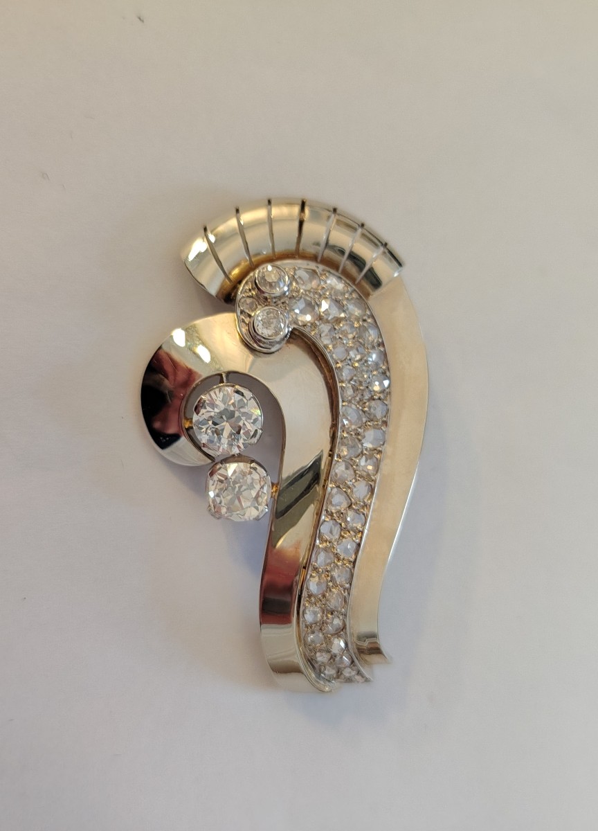 Grey Gold, Platinum And Diamond Clip Brooch, Circa 1925