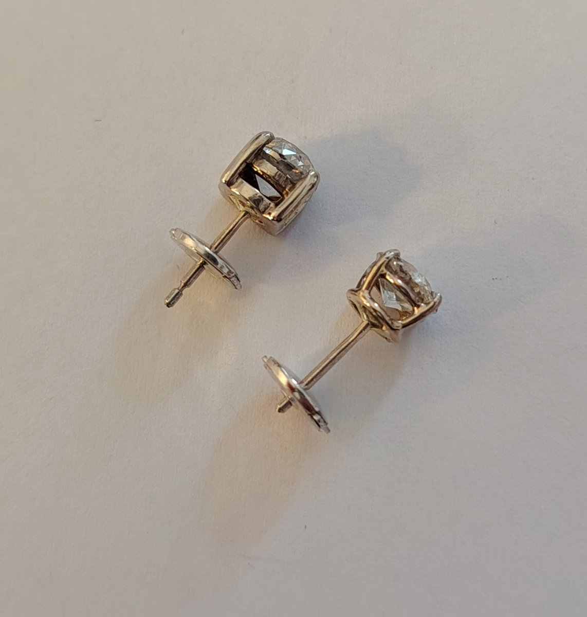 Pair Of Grey Gold And Diamond Stud Earrings-photo-3