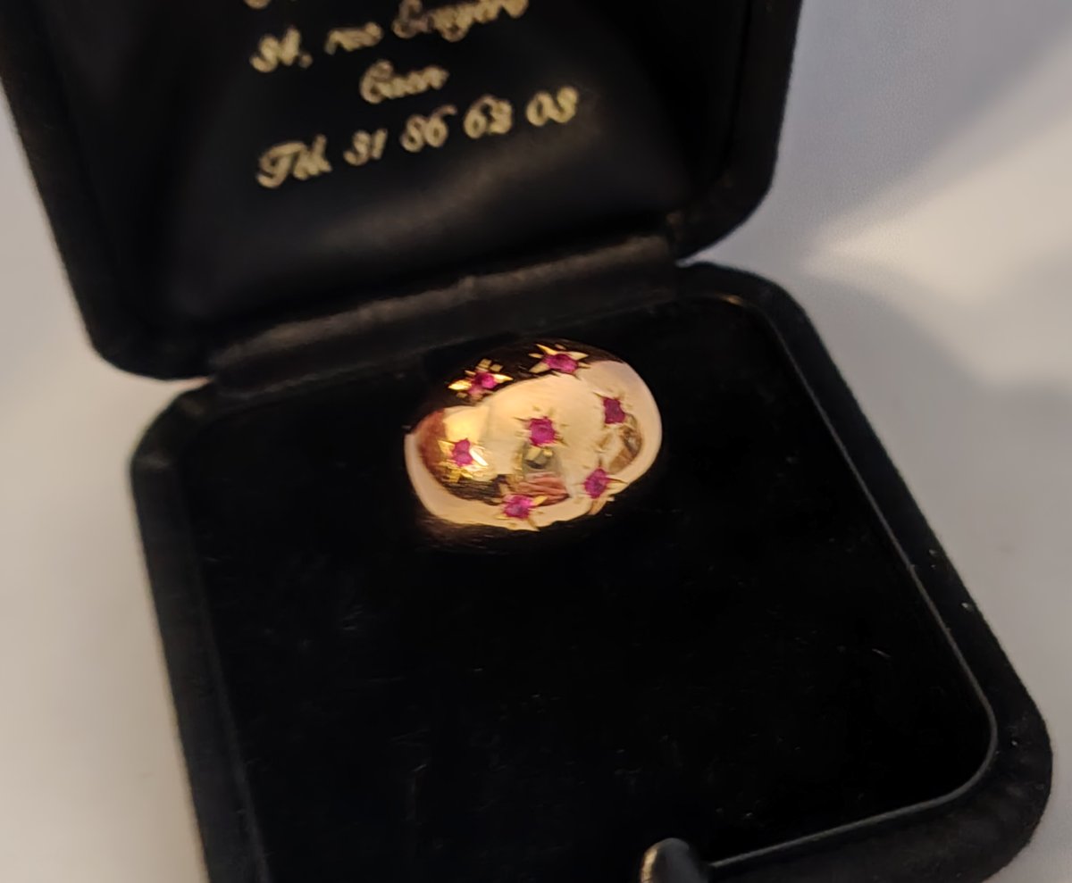 Yellow Gold Sphere Ring Set With Rubies-photo-2