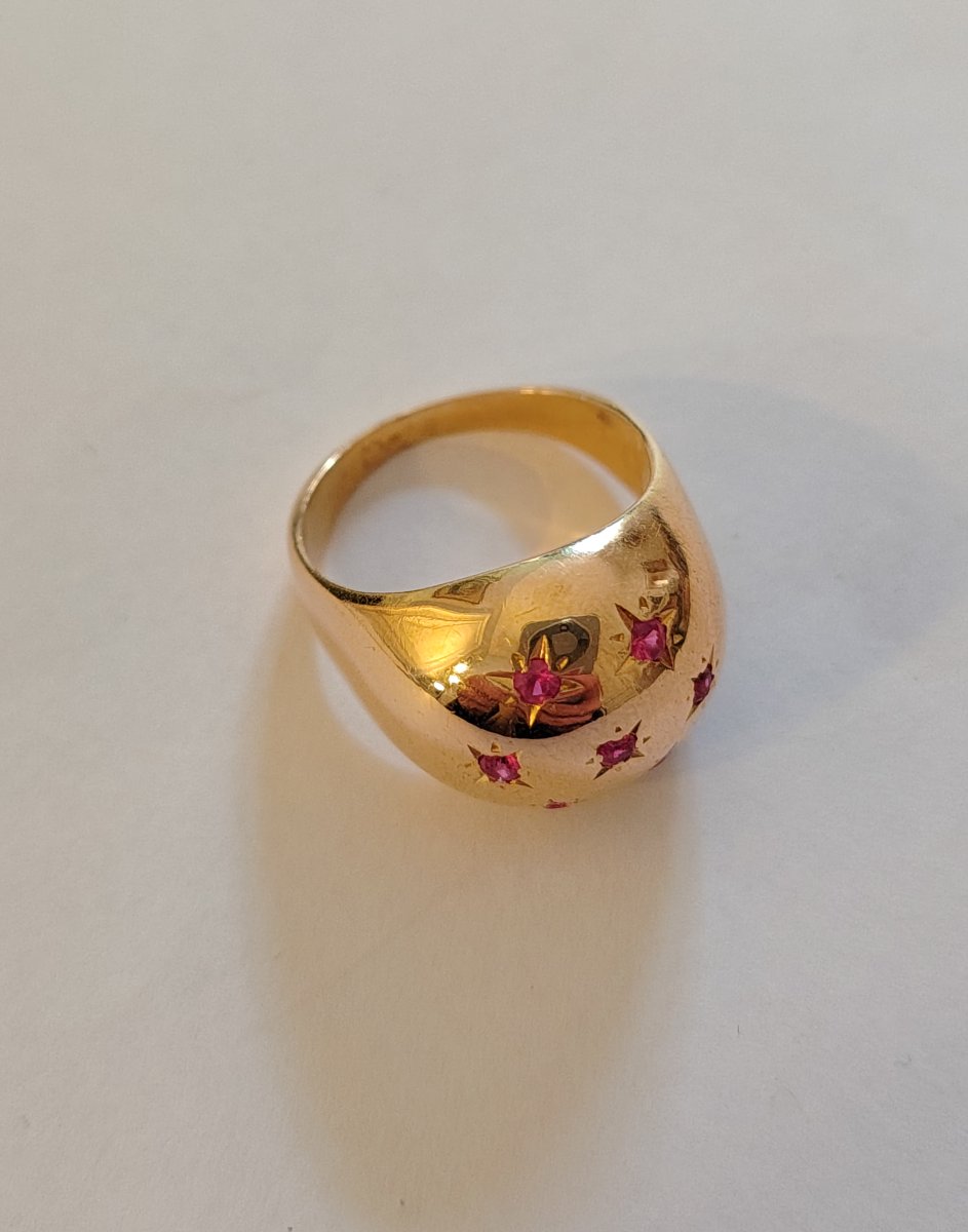 Yellow Gold Sphere Ring Set With Rubies-photo-3
