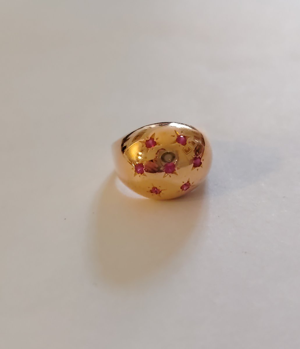Yellow Gold Sphere Ring Set With Rubies-photo-3
