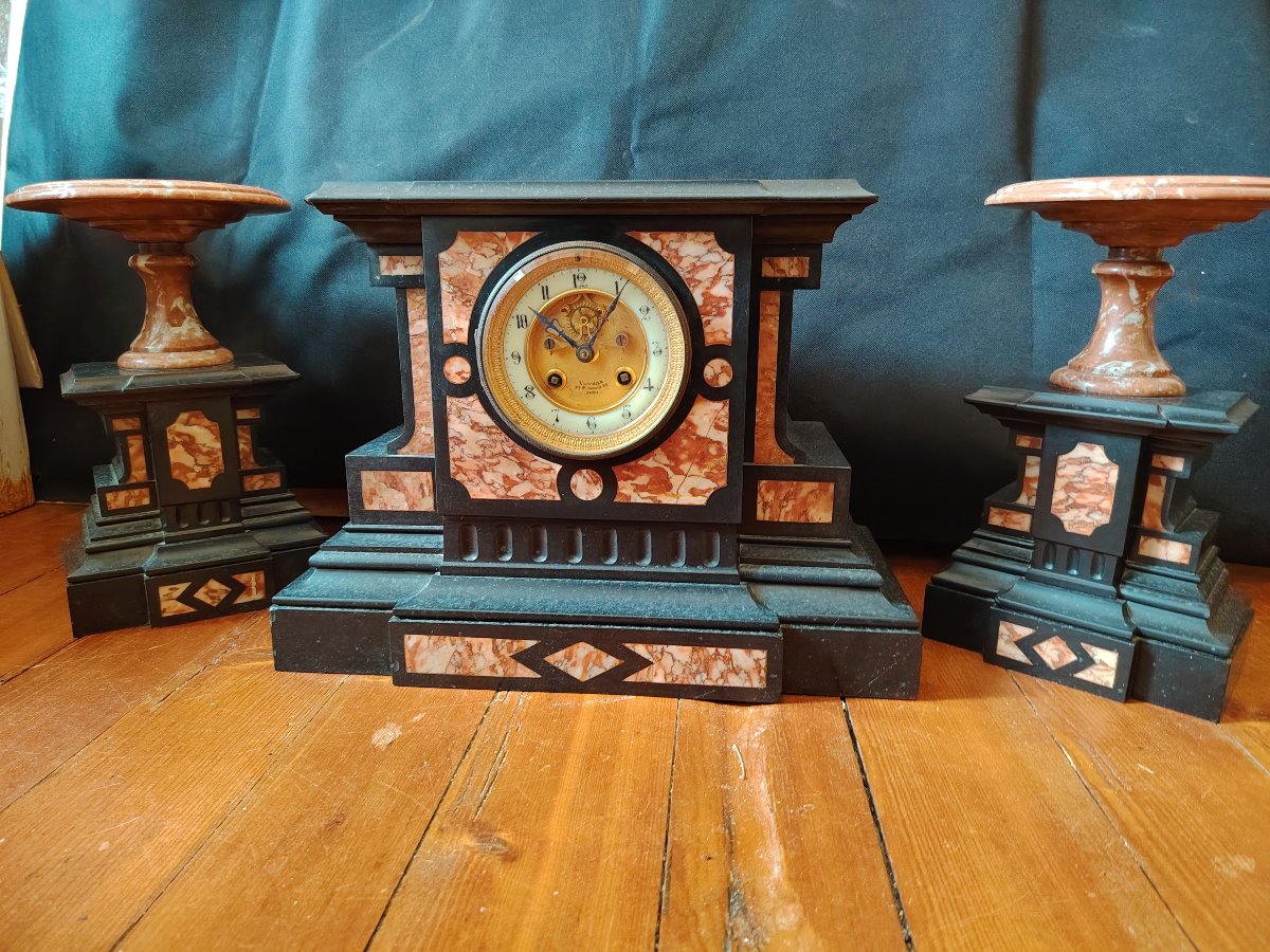 Garniture de cheminée en marbré époque XIXe-photo-2