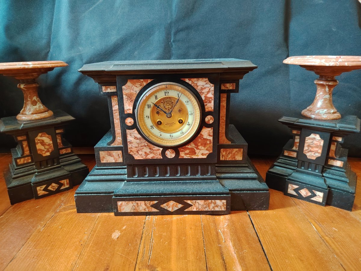 Garniture de cheminée en marbré époque XIXe-photo-4