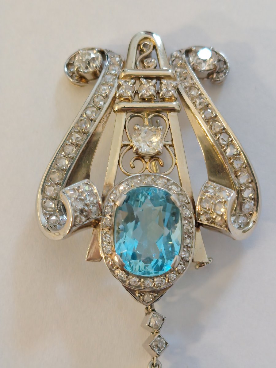 Important Brooch In Gold, Platinum, Aquamarines And Diamonds, Circa 1940-photo-3