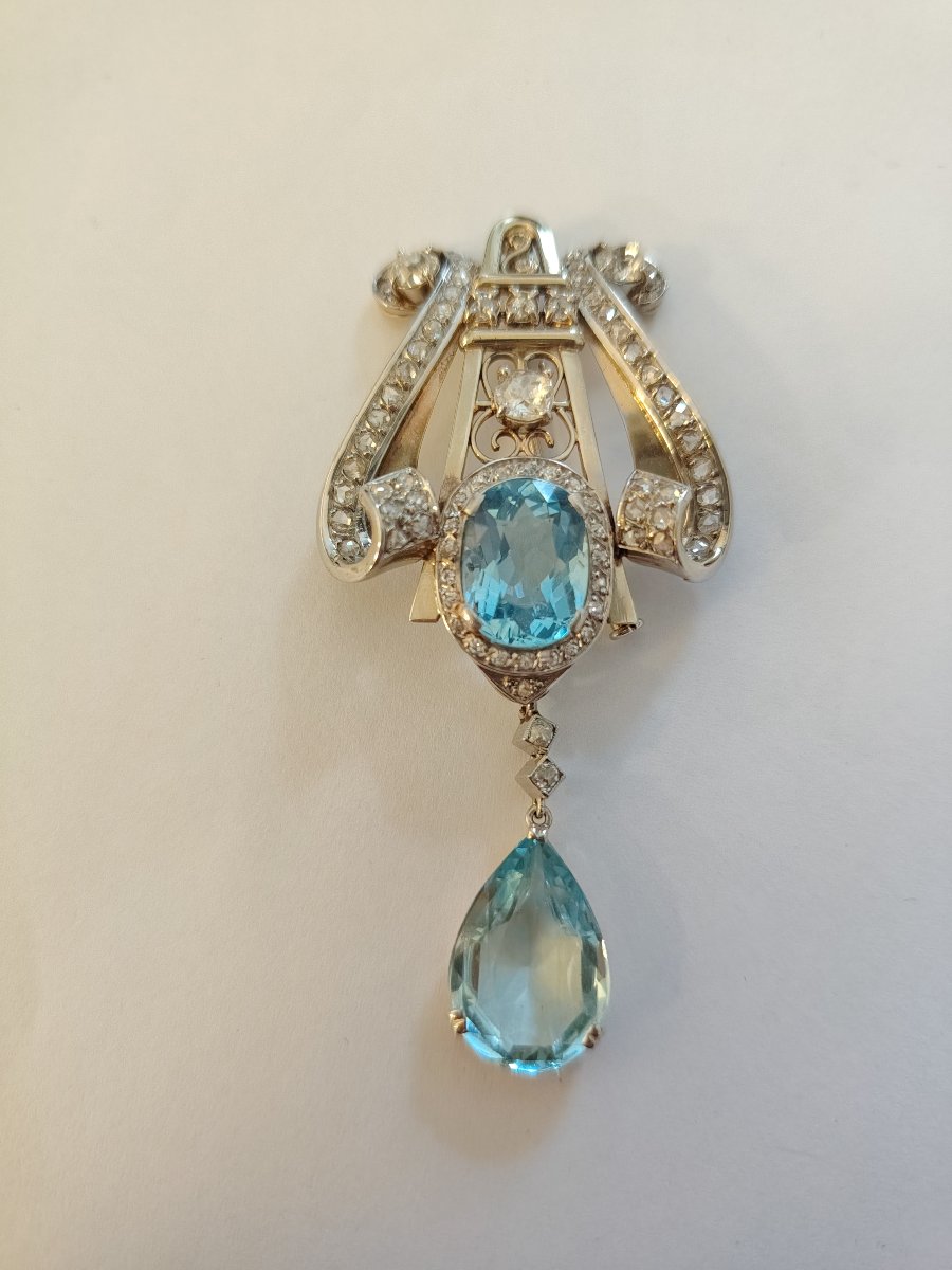 Important Brooch In Gold, Platinum, Aquamarines And Diamonds, Circa 1940-photo-2