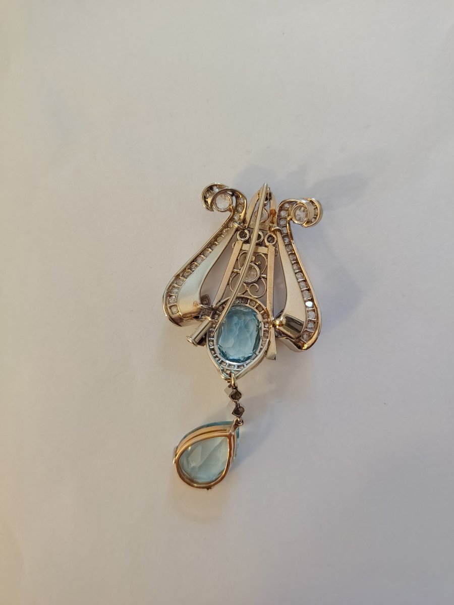 Important Brooch In Gold, Platinum, Aquamarines And Diamonds, Circa 1940-photo-3