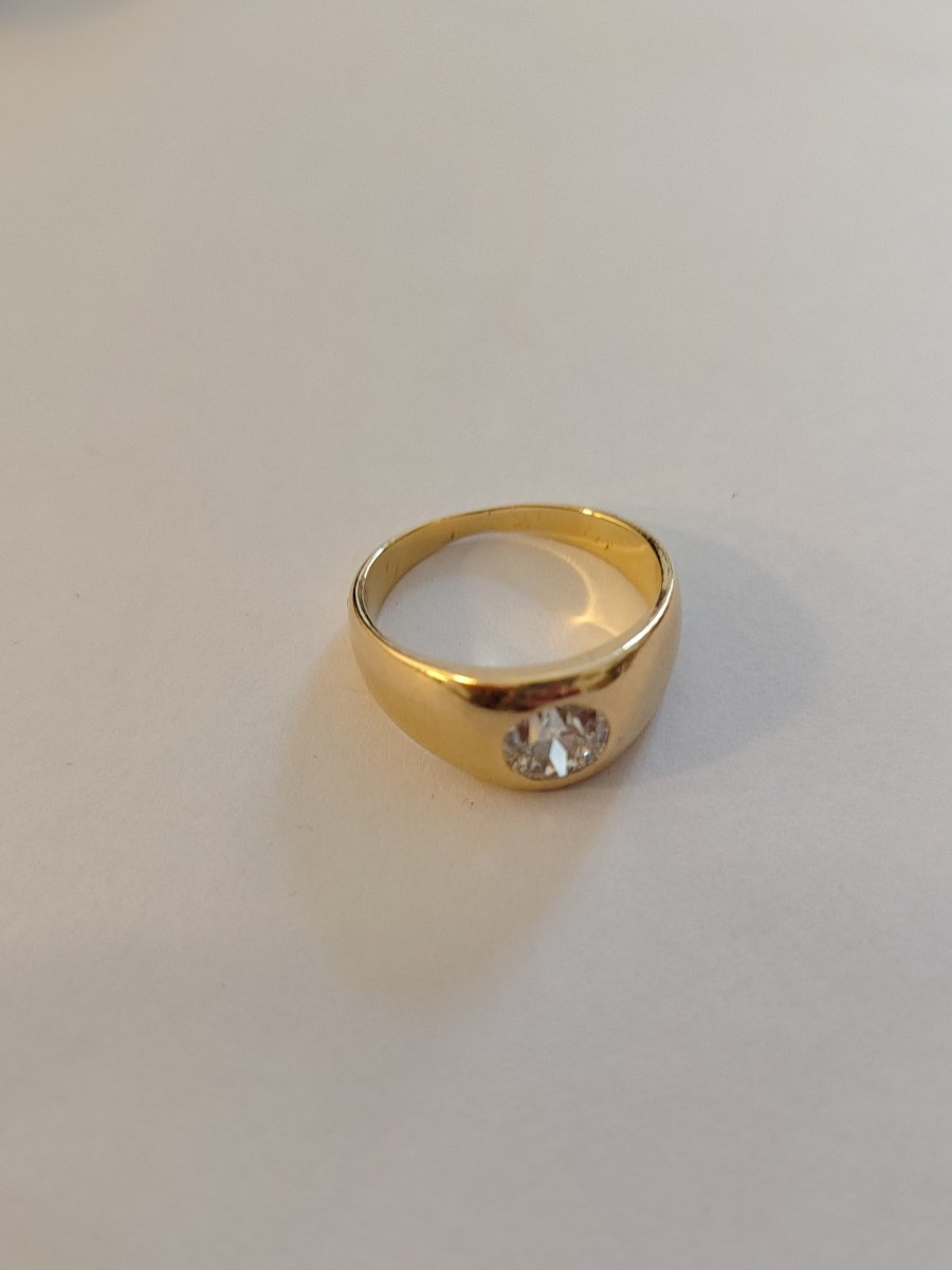Bague jonc or jaune et diamant-photo-1