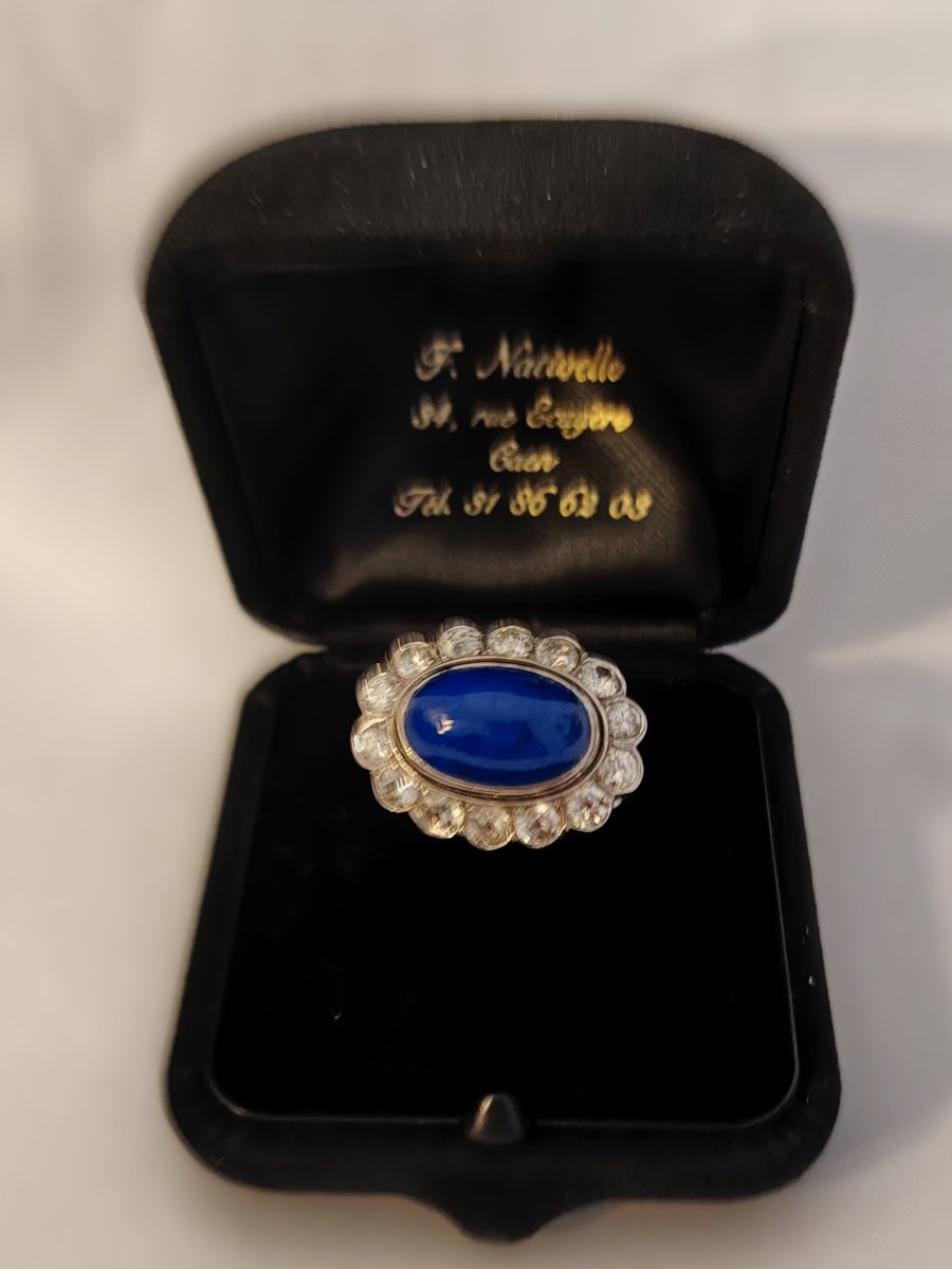 Large Platinum Lapis Lazuli And Diamond Ring Circa 1960-photo-2