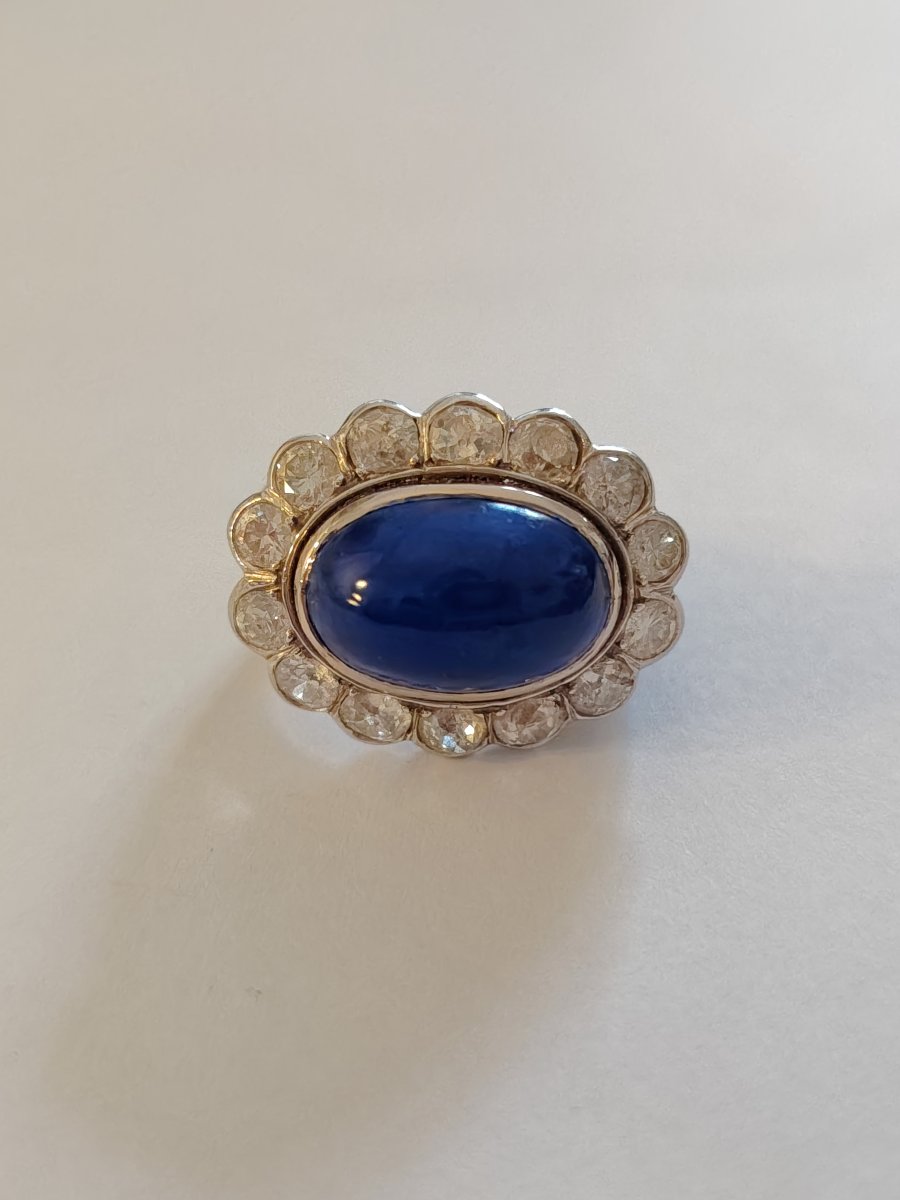 Large Platinum Lapis Lazuli And Diamond Ring Circa 1960-photo-4