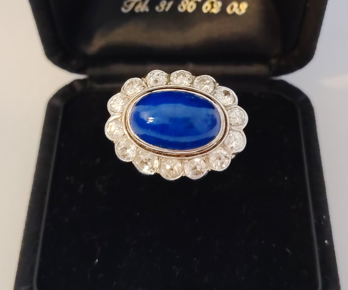 Large Platinum Lapis Lazuli And Diamond Ring Circa 1960-photo-1