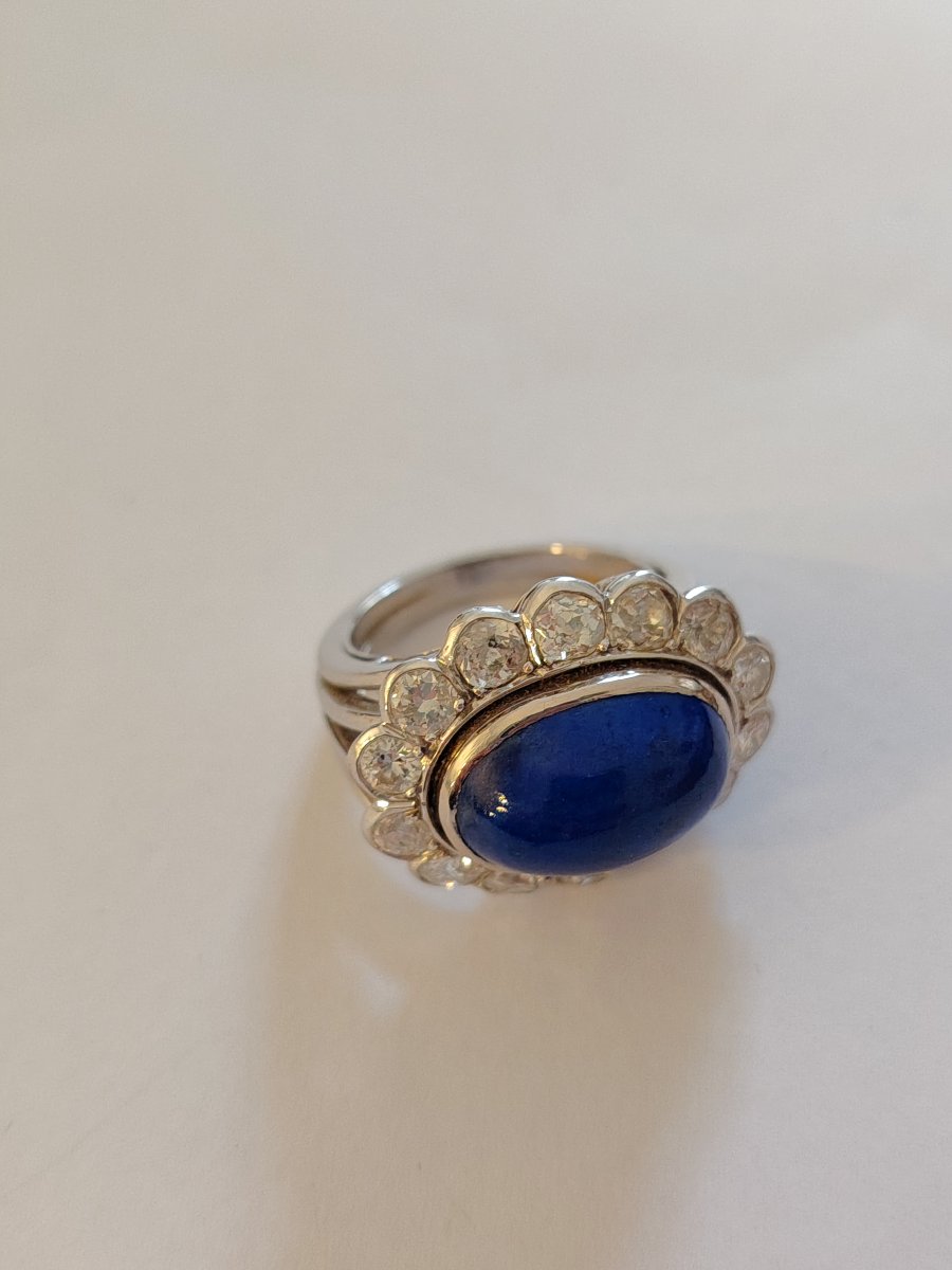 Large Platinum Lapis Lazuli And Diamond Ring Circa 1960-photo-3