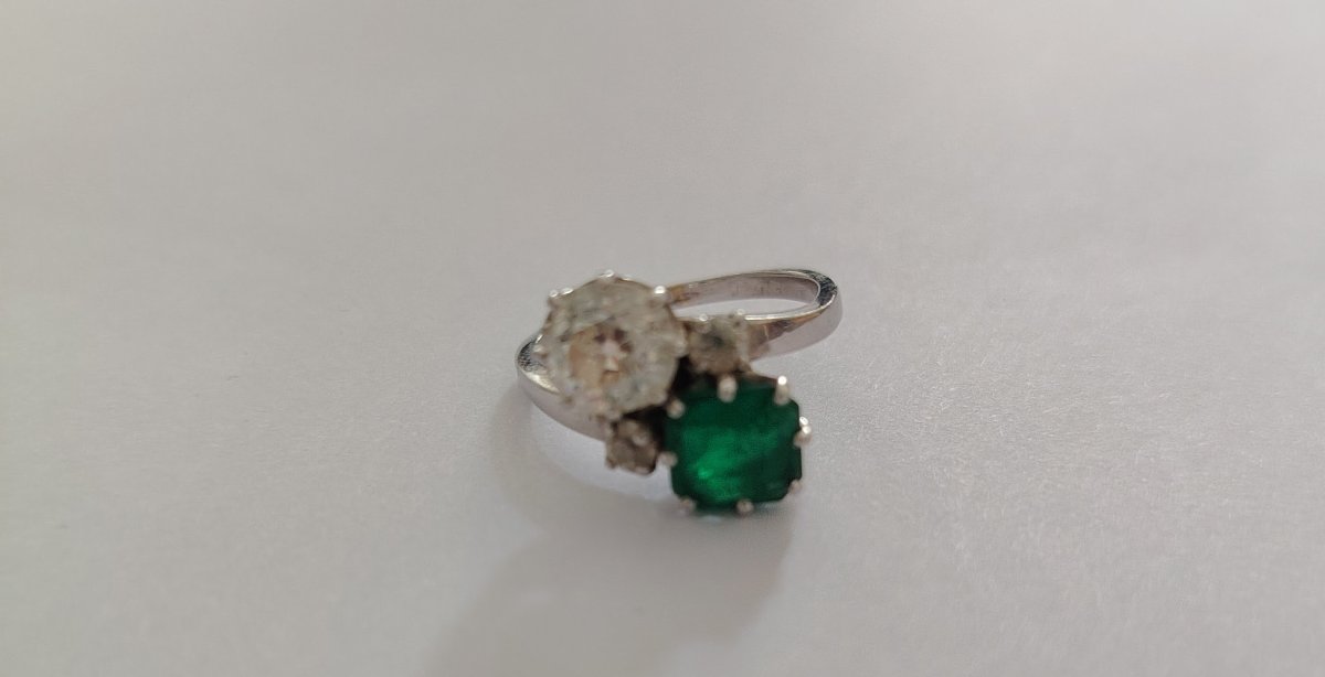"toi Et Moi" Ring In White Gold With Emerald And Diamond-photo-3